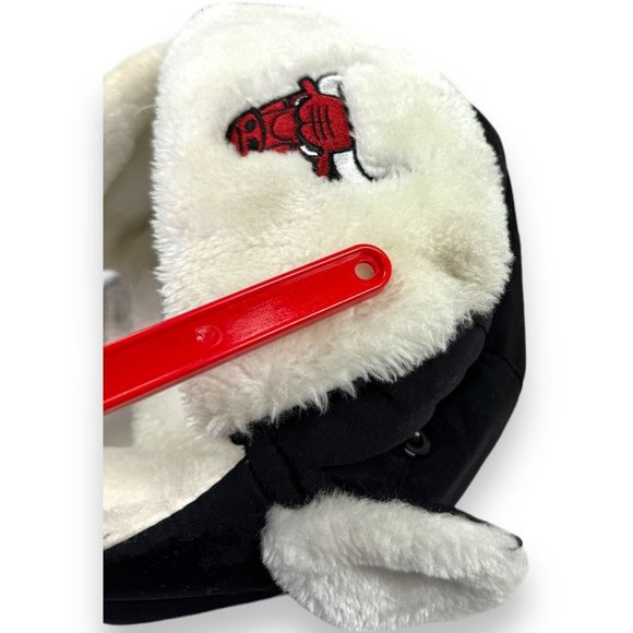 Kick 10 Chicago Bulls Trapper Hat Black Sherpa Lined Furry Ear Flap Winter Cap - Picture 6 of 7